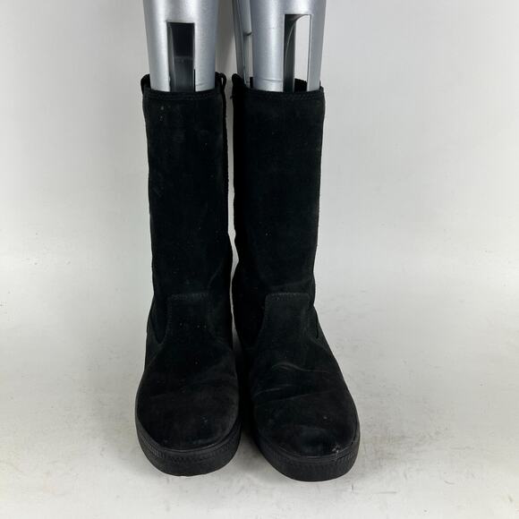 Geox Respira Women's 7 Triple Black Suede Pull-On Round Toe Riding Boots - Picture 4 of 13